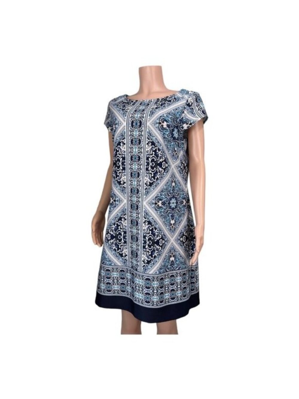 Tiana B Womens SZ 16-Multicolored Sheath Knee Length Dress-Cap Sleeve-Stretch
